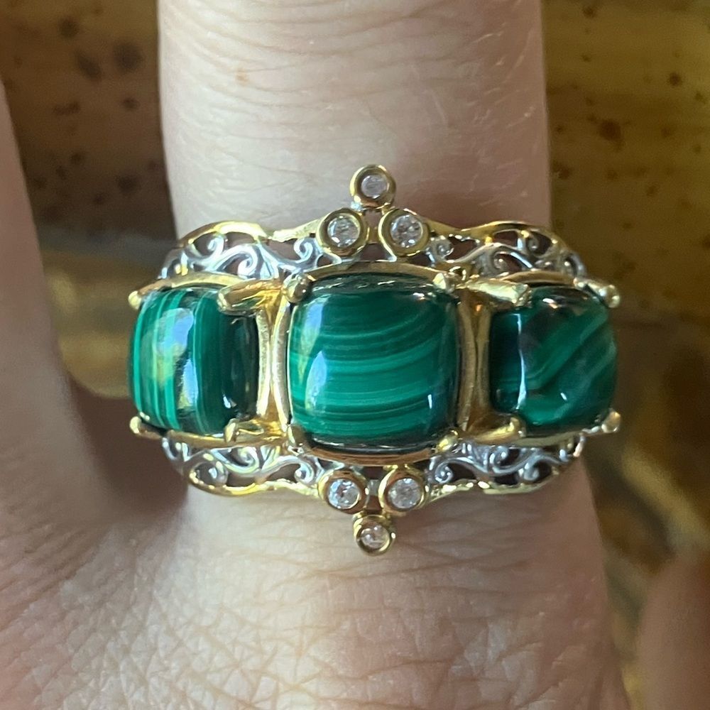 Natural Malachite Sterling Silver Ring Size 10.25